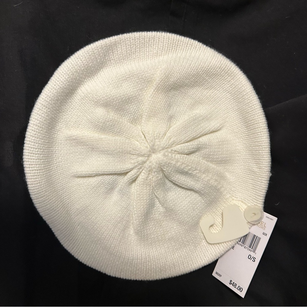 Michael Kors White Knit Beret with Gold Accents - Picture 2 of 7